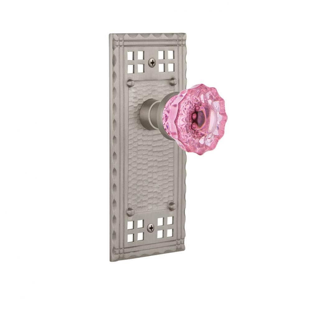 Nostalgic Warehouse Craftsman Plate Double Dummy Crystal Pink Glass Door Knob in Satin Nickel