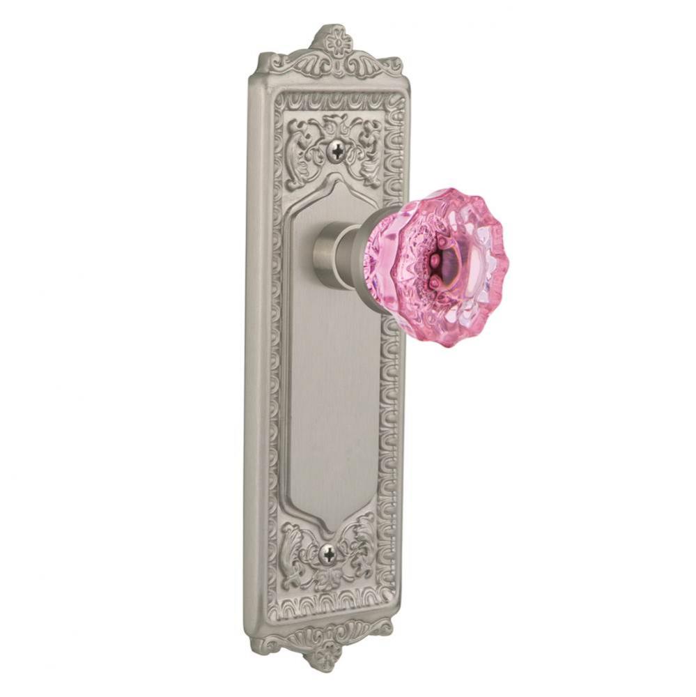 Nostalgic Warehouse Egg & Dart Plate Double Dummy Crystal Pink Glass Door Knob in Satin Nickel