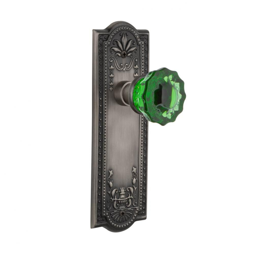 Nostalgic Warehouse Meadows Plate Double Dummy Crystal Emerald Glass Door Knob in Antique Pewter