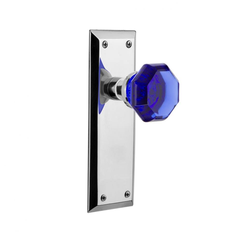 Nostalgic Warehouse New York Plate Double Dummy Waldorf Cobalt Door Knob in Bright Chrome