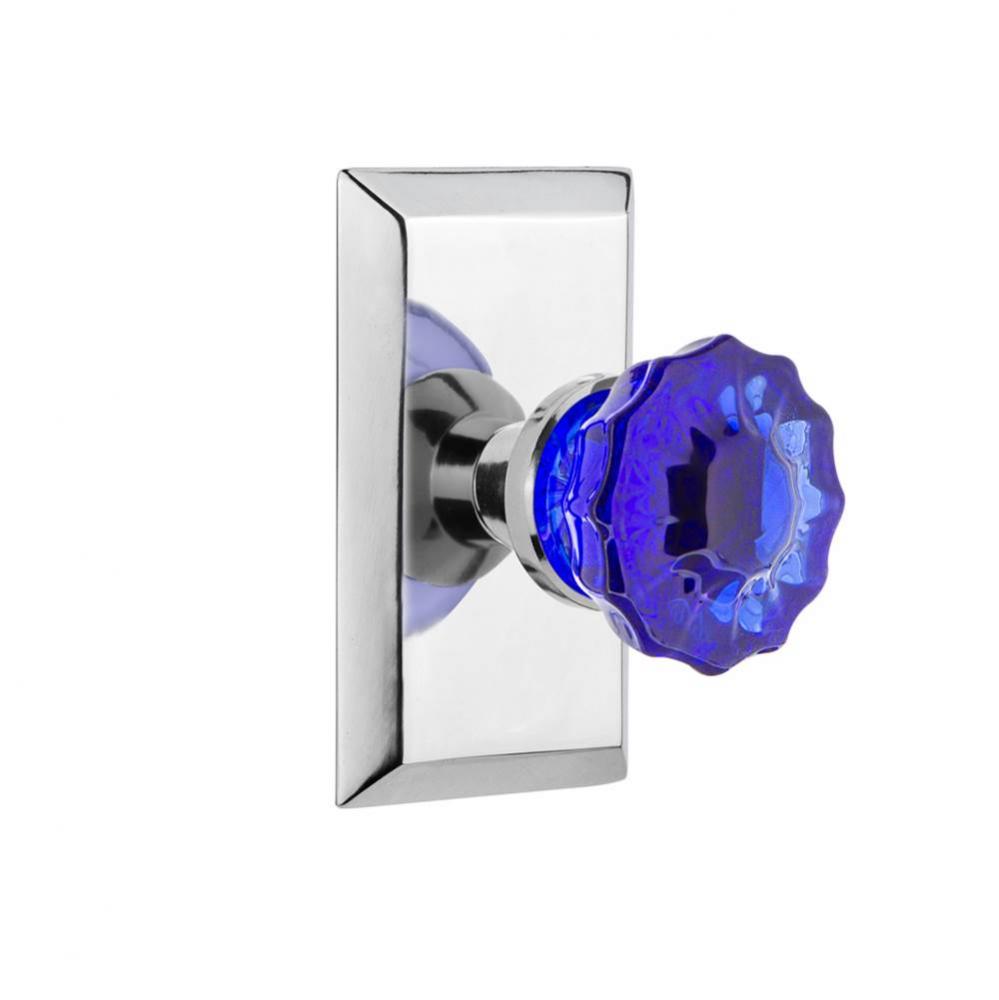 Nostalgic Warehouse Studio Plate Double Dummy Crystal Cobalt Glass Door Knob in Bright Chrome
