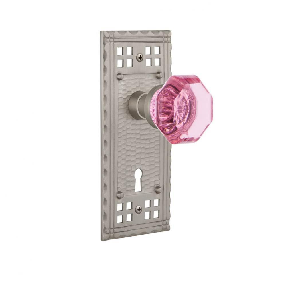 Nostalgic Warehouse Craftsman Plate with Keyhole Double Dummy Waldorf Pink Door Knob in Satin Nick