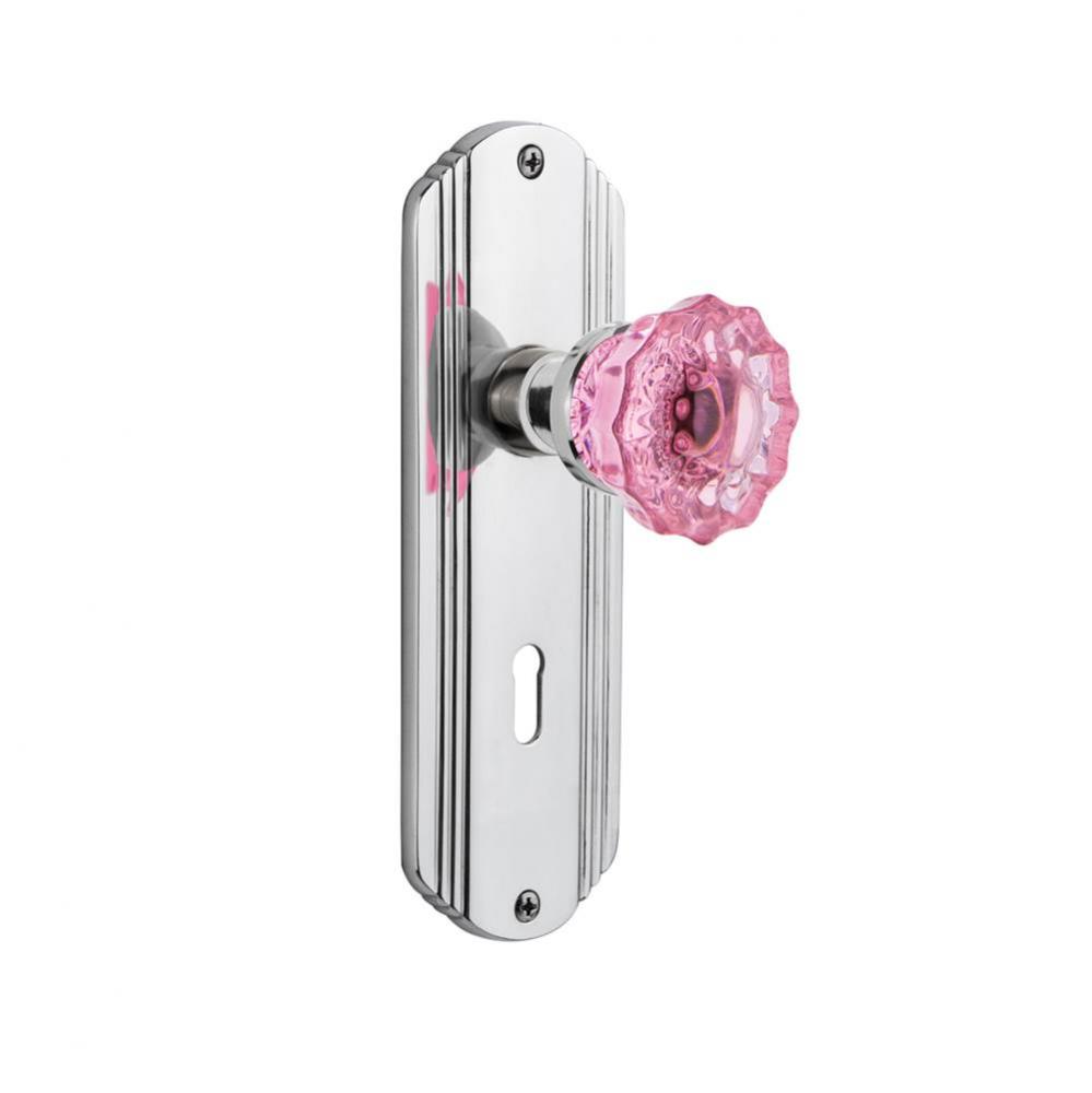 Nostalgic Warehouse Deco Plate with Keyhole Double Dummy Crystal Pink Glass Door Knob in Bright Ch