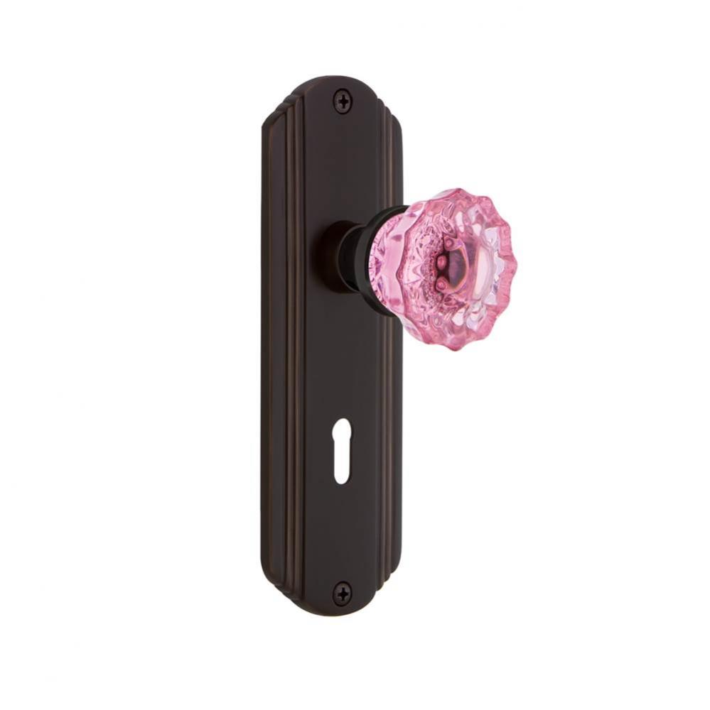 Nostalgic Warehouse Deco Plate with Keyhole Double Dummy Crystal Pink Glass Door Knob in Timeless