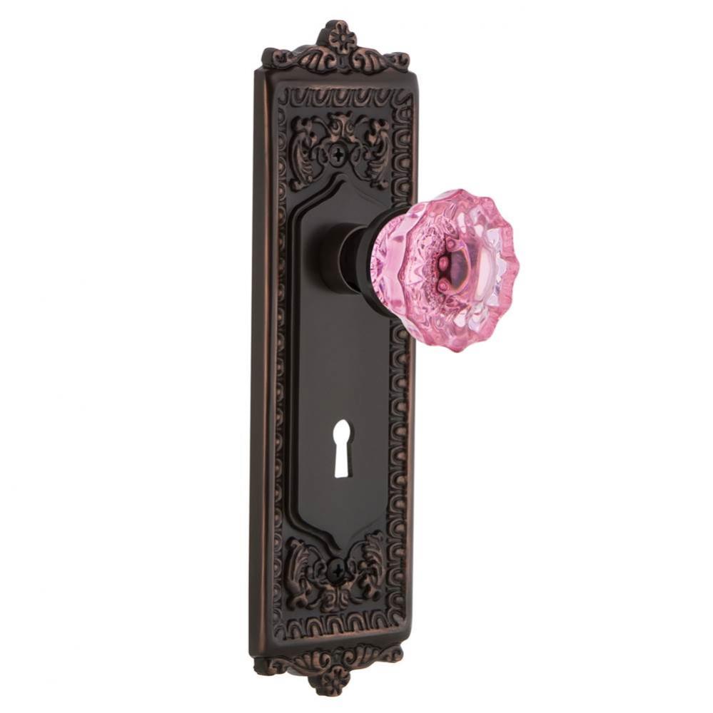 Nostalgic Warehouse Egg & Dart Plate with Keyhole Double Dummy Crystal Pink Glass Door Knob in
