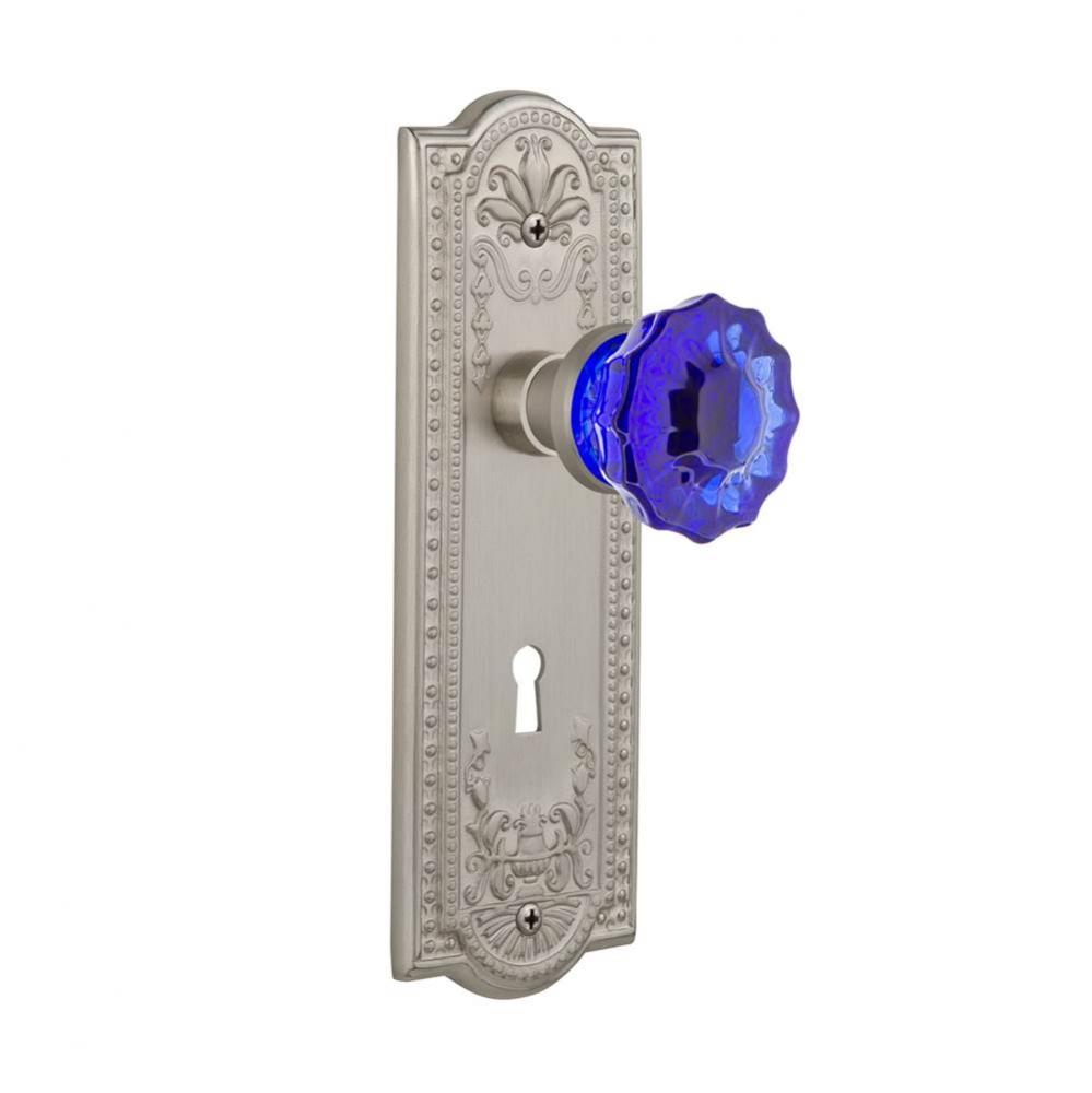 Nostalgic Warehouse Meadows Plate with Keyhole Double Dummy Crystal Cobalt Glass Door Knob in Sati
