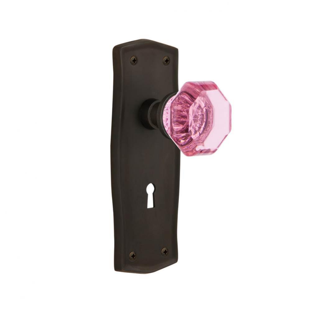 Nostalgic Warehouse Prairie Plate with Keyhole Double Dummy Waldorf Pink Door Knob in Oil-Rubbed B