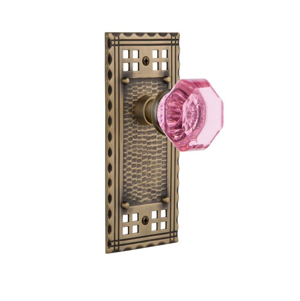 Nostalgic Warehouse Craftsman Plate Privacy Waldorf Pink Door Knob in Antique Brass