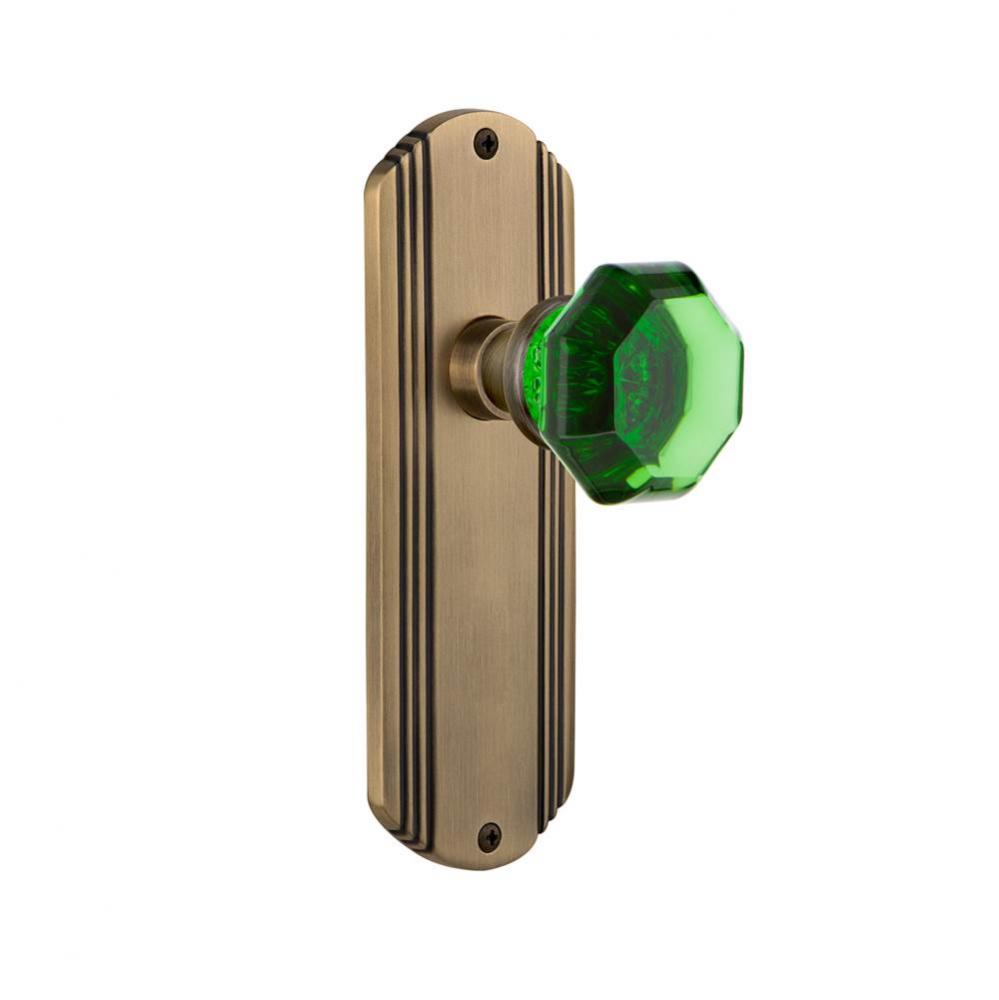 Nostalgic Warehouse Deco Plate Privacy Waldorf Emerald Door Knob in Antique Brass