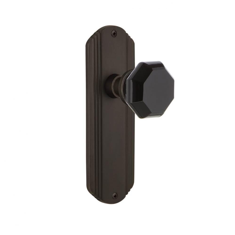 Nostalgic Warehouse Deco Plate Privacy Waldorf Black Door Knob in Oil-Rubbed Bronze