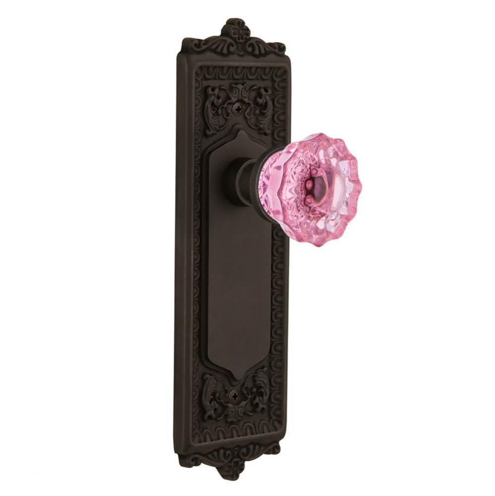 Nostalgic Warehouse Egg & Dart Plate Privacy Crystal Pink Glass Door Knob in Oil-Rubbed Bronze