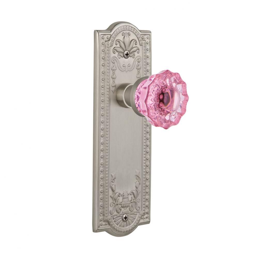 Nostalgic Warehouse Meadows Plate Privacy Crystal Pink Glass Door Knob in Satin Nickel