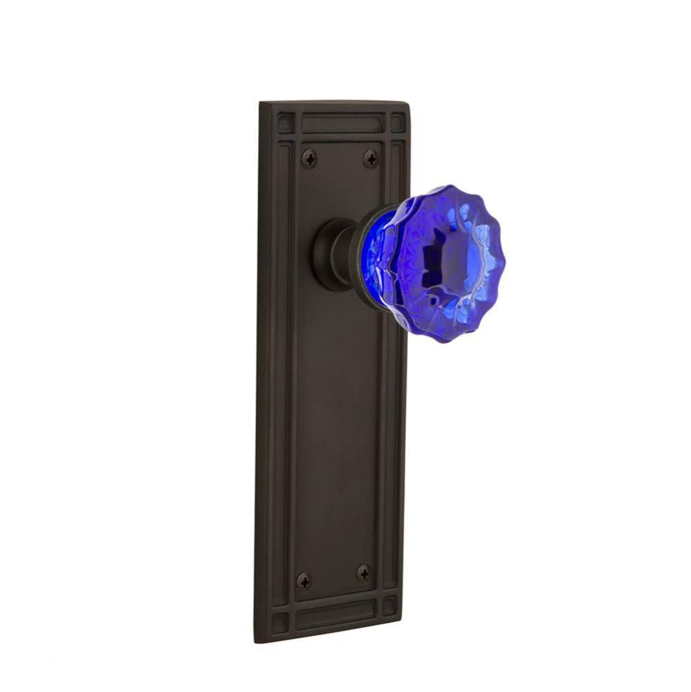 Nostalgic Warehouse Mission Plate Privacy Crystal Cobalt Glass Door Knob in Oil-Rubbed Bronze