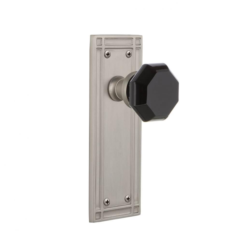 Nostalgic Warehouse Mission Plate Privacy Waldorf Black Door Knob in Satin Nickel