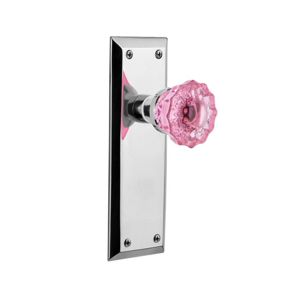 Nostalgic Warehouse New York Plate Privacy Crystal Pink Glass Door Knob in Bright Chrome