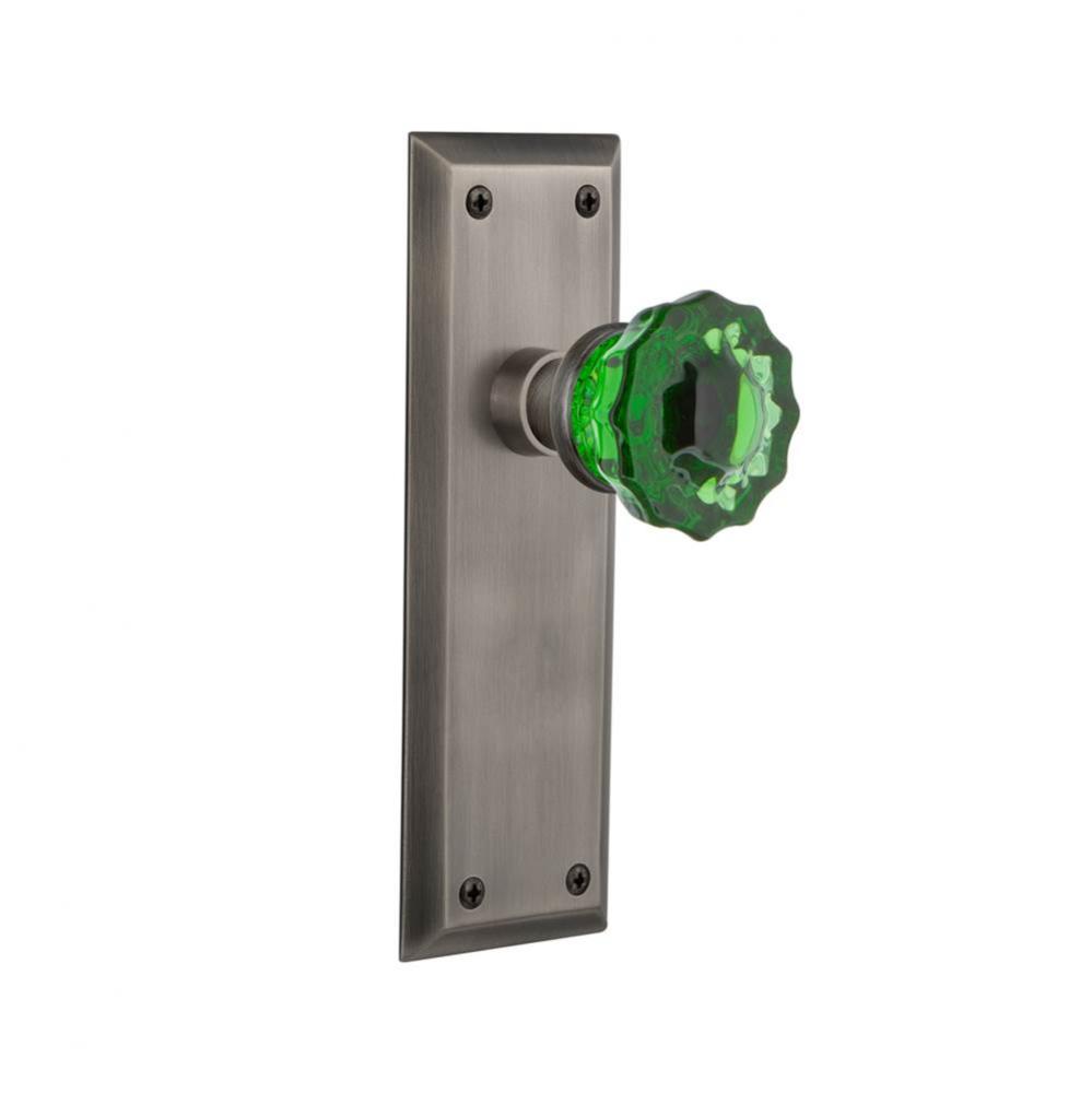 Nostalgic Warehouse New York Plate Privacy Crystal Emerald Glass Door Knob in Antique Pewter