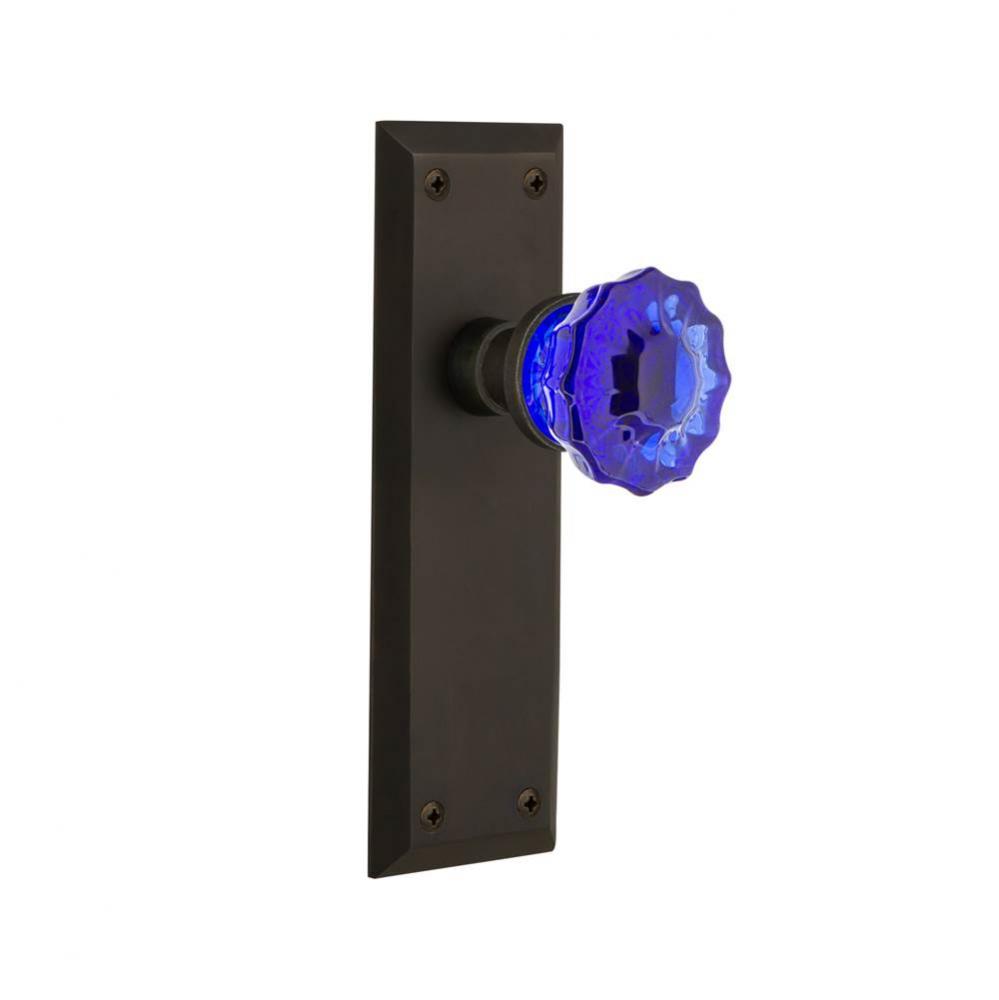 Nostalgic Warehouse New York Plate Privacy Crystal Cobalt Glass Door Knob in Oil-Rubbed Bronze