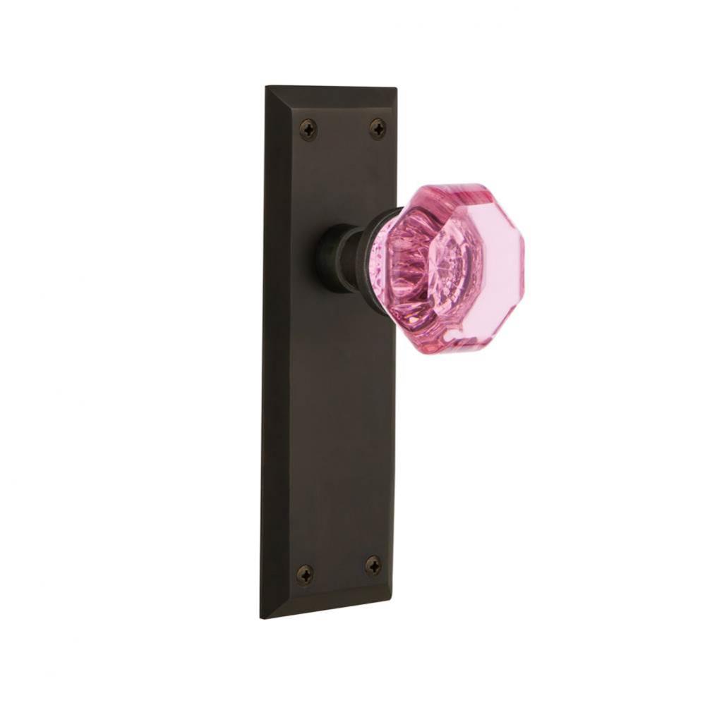 Nostalgic Warehouse New York Plate Privacy Waldorf Pink Door Knob in Oil-Rubbed Bronze