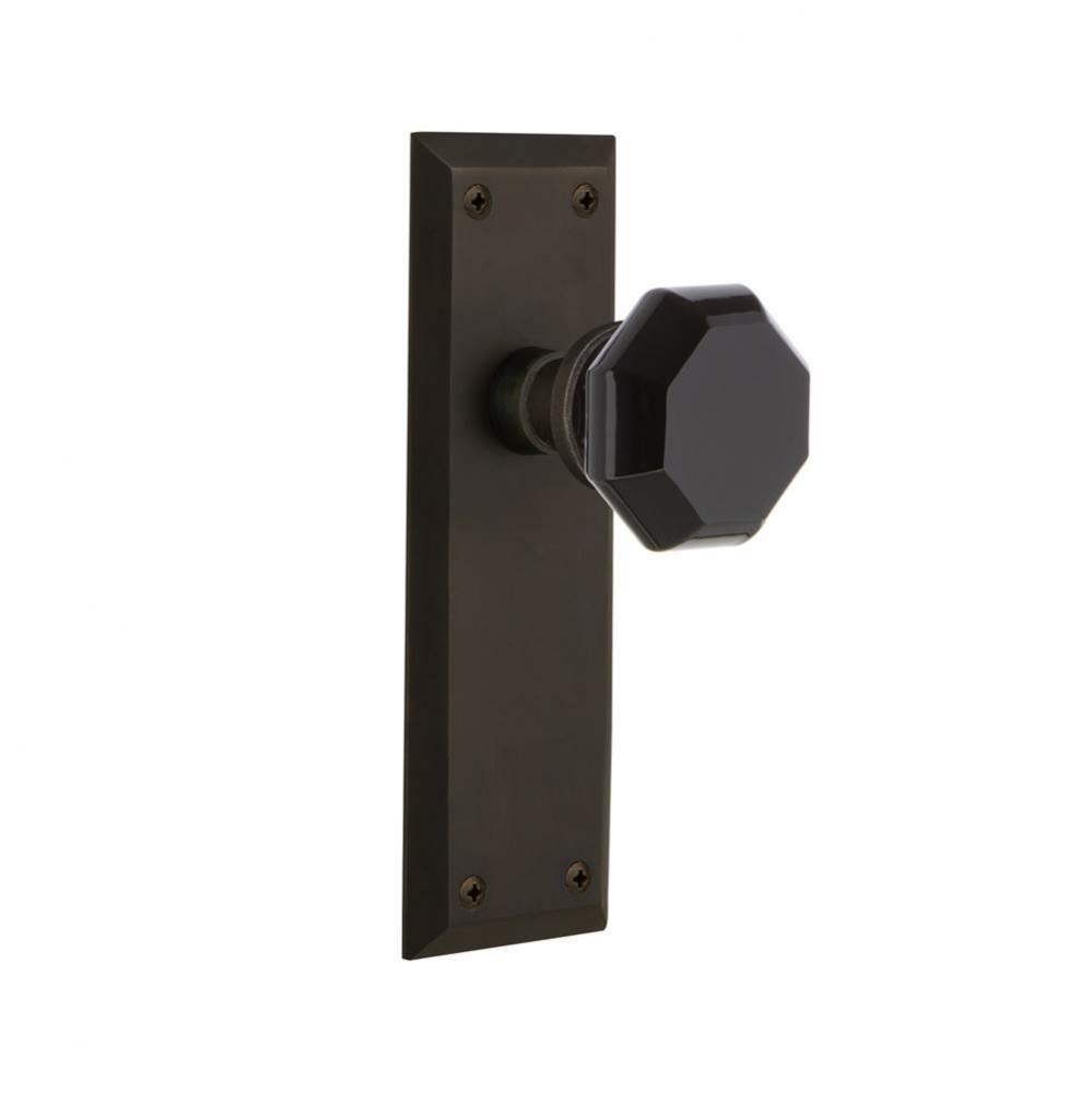 Nostalgic Warehouse New York Plate Privacy Waldorf Black Door Knob in Oil-Rubbed Bronze