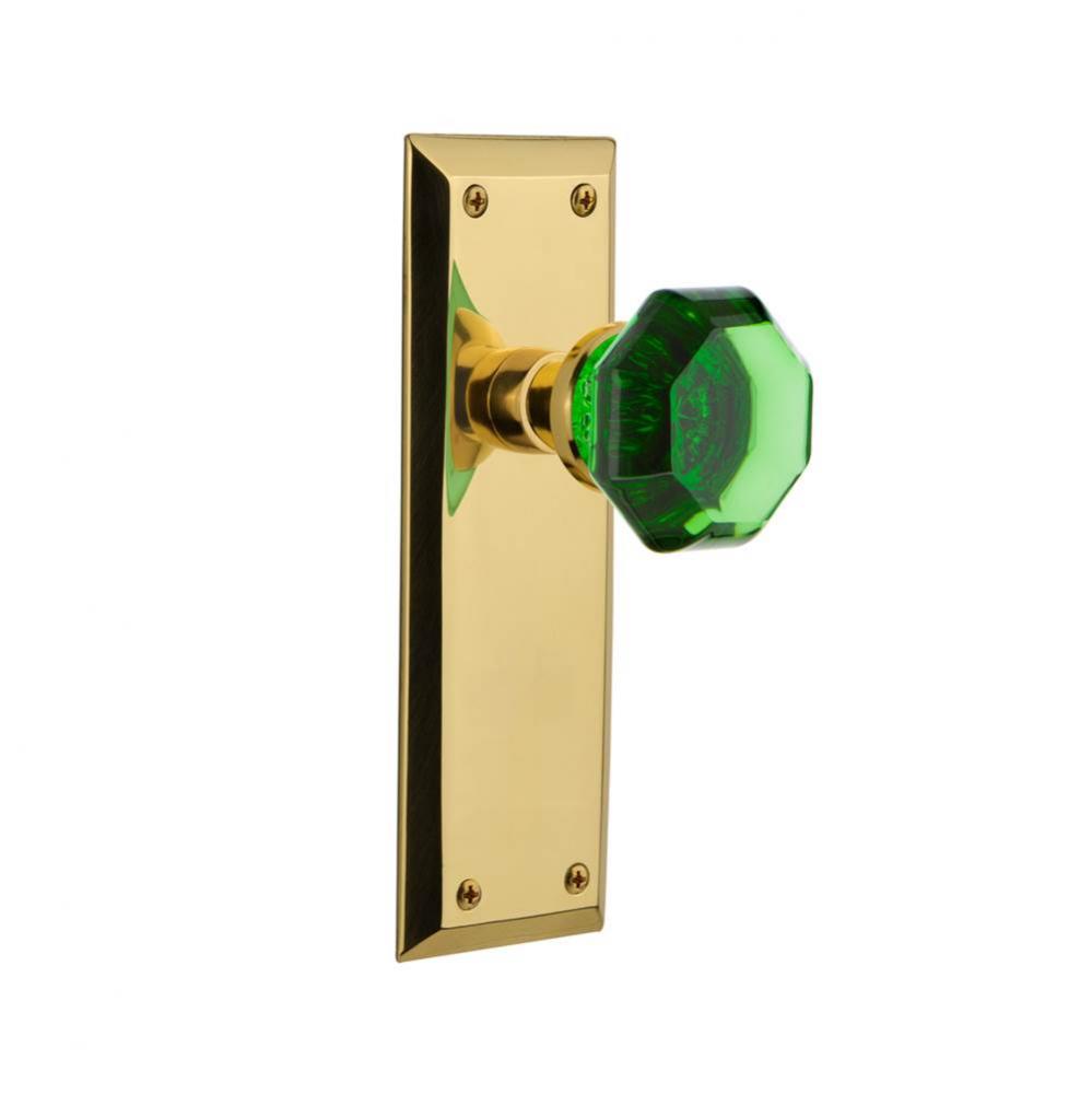 Nostalgic Warehouse New York Plate Privacy Waldorf Emerald Door Knob in Unlaquered Brass