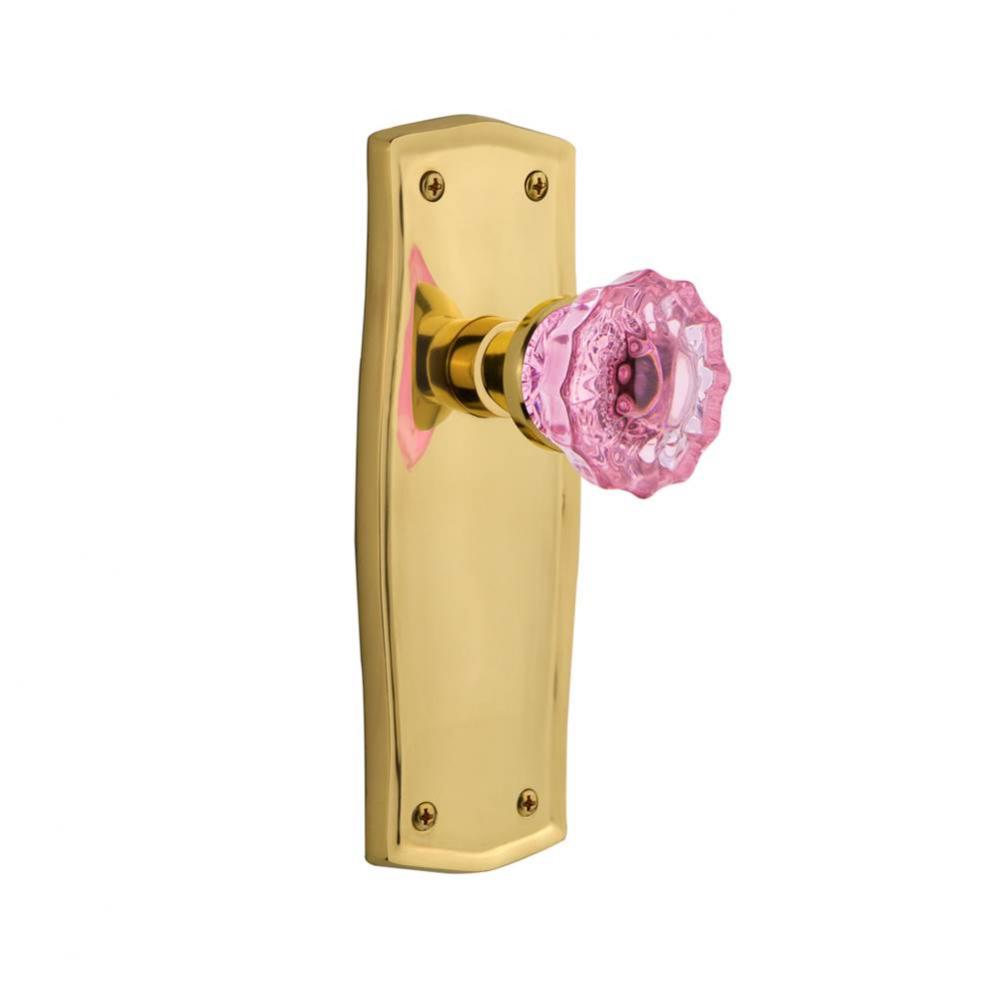 Nostalgic Warehouse Prairie Plate Privacy Crystal Pink Glass Door Knob in Unlaquered Brass