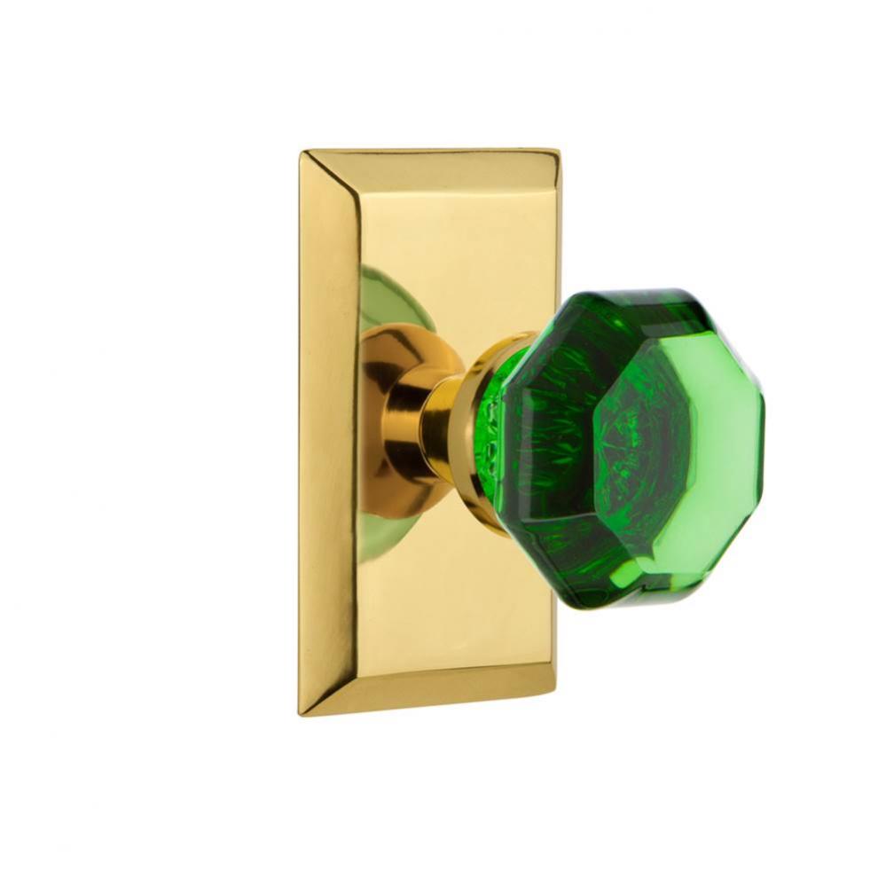 Nostalgic Warehouse Studio Plate Privacy Waldorf Emerald Door Knob in Polished Brass
