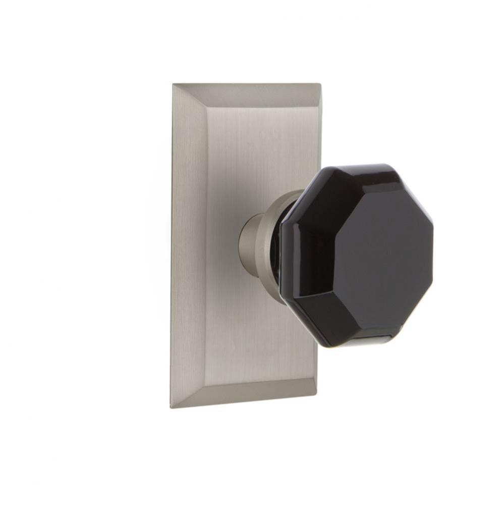 Nostalgic Warehouse Studio Plate Privacy Waldorf Black Door Knob in Satin Nickel