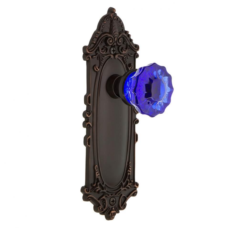 Nostalgic Warehouse Victorian Plate Privacy Crystal Cobalt Glass Door Knob in Timeless Bronze