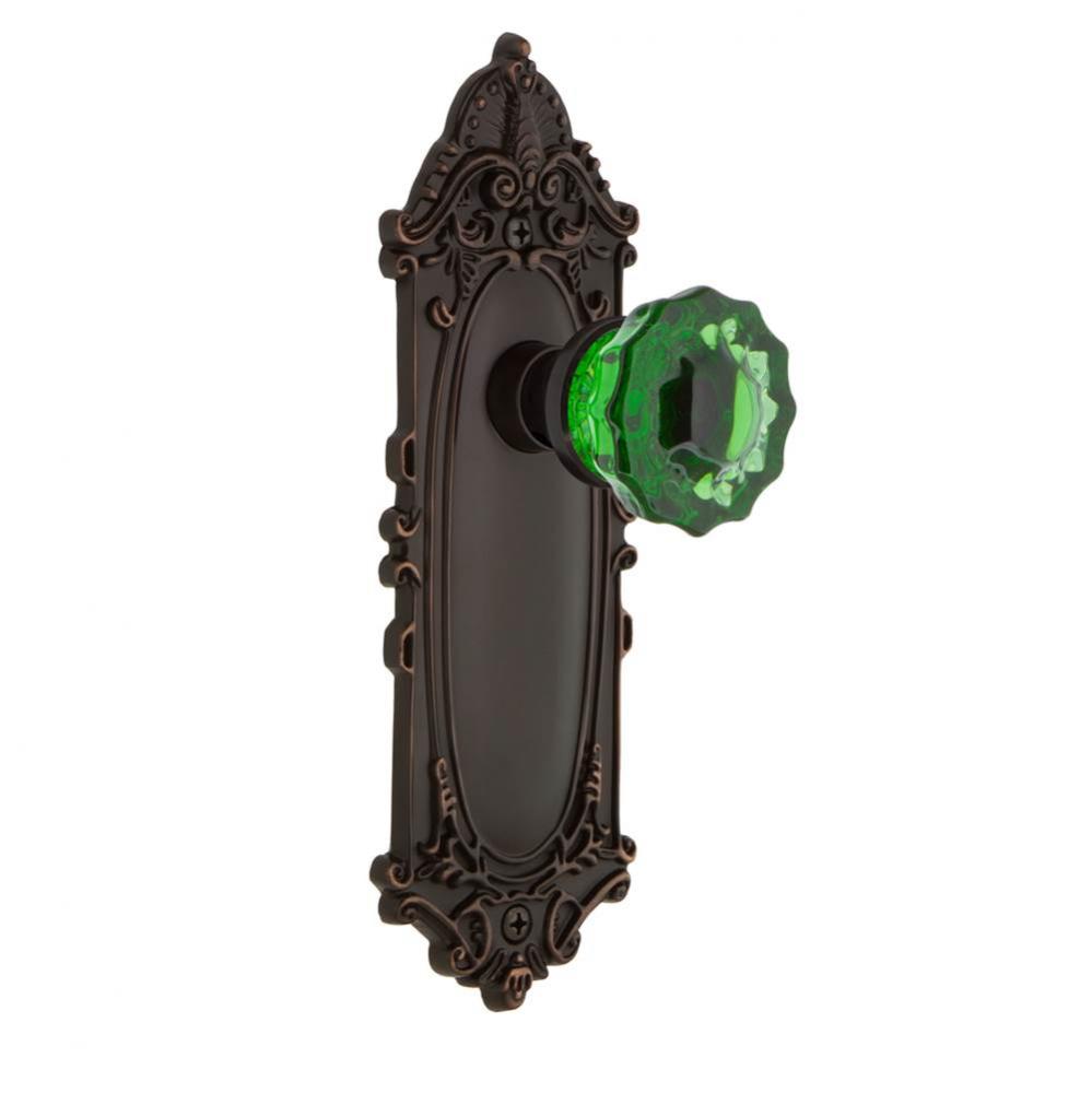 Nostalgic Warehouse Victorian Plate Privacy Crystal Emerald Glass Door Knob in Timeless Bronze