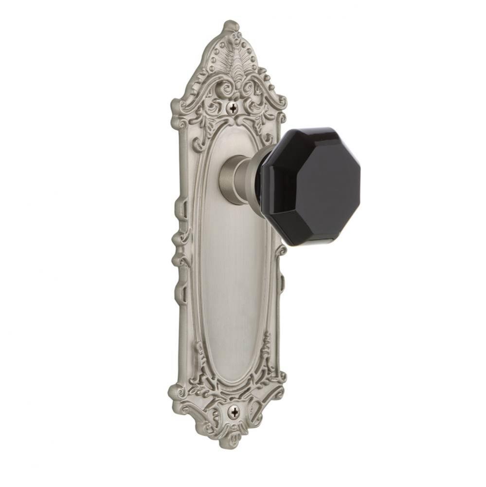 Nostalgic Warehouse Victorian Plate Privacy Waldorf Black Door Knob in Satin Nickel