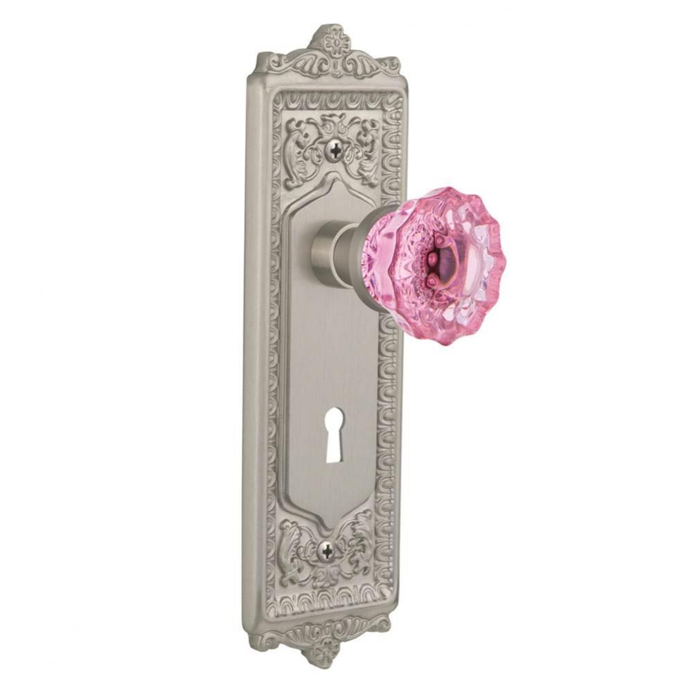 Nostalgic Warehouse Egg & Dart Plate with Keyhole Privacy Crystal Pink Glass Door Knob in Sati