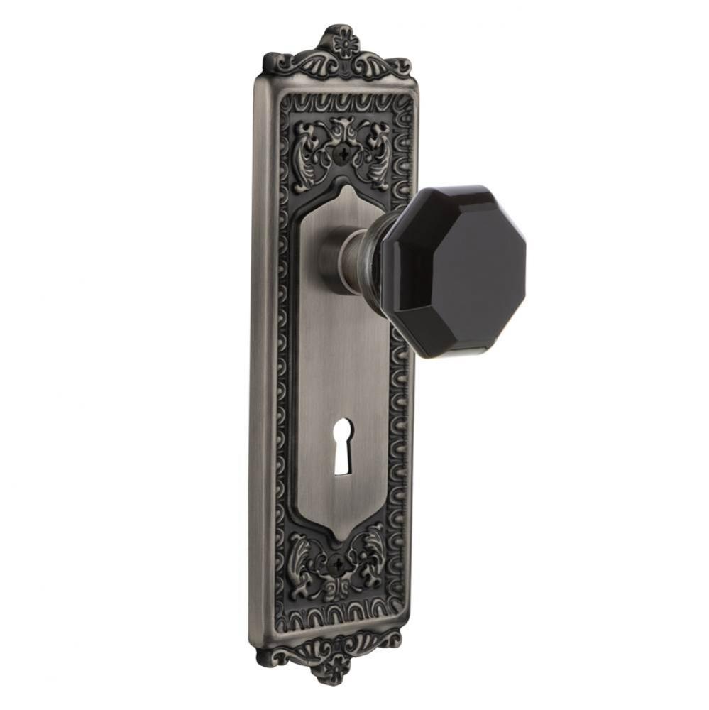 Nostalgic Warehouse Egg & Dart Plate with Keyhole Privacy Waldorf Black Door Knob in Antique P