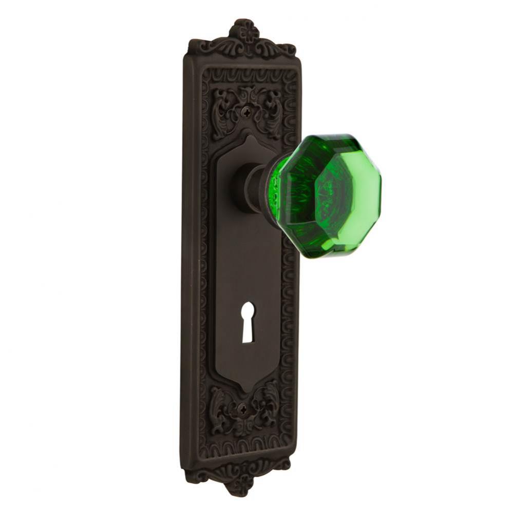 Nostalgic Warehouse Egg & Dart Plate with Keyhole Privacy Waldorf Emerald Door Knob in Oil-Rub