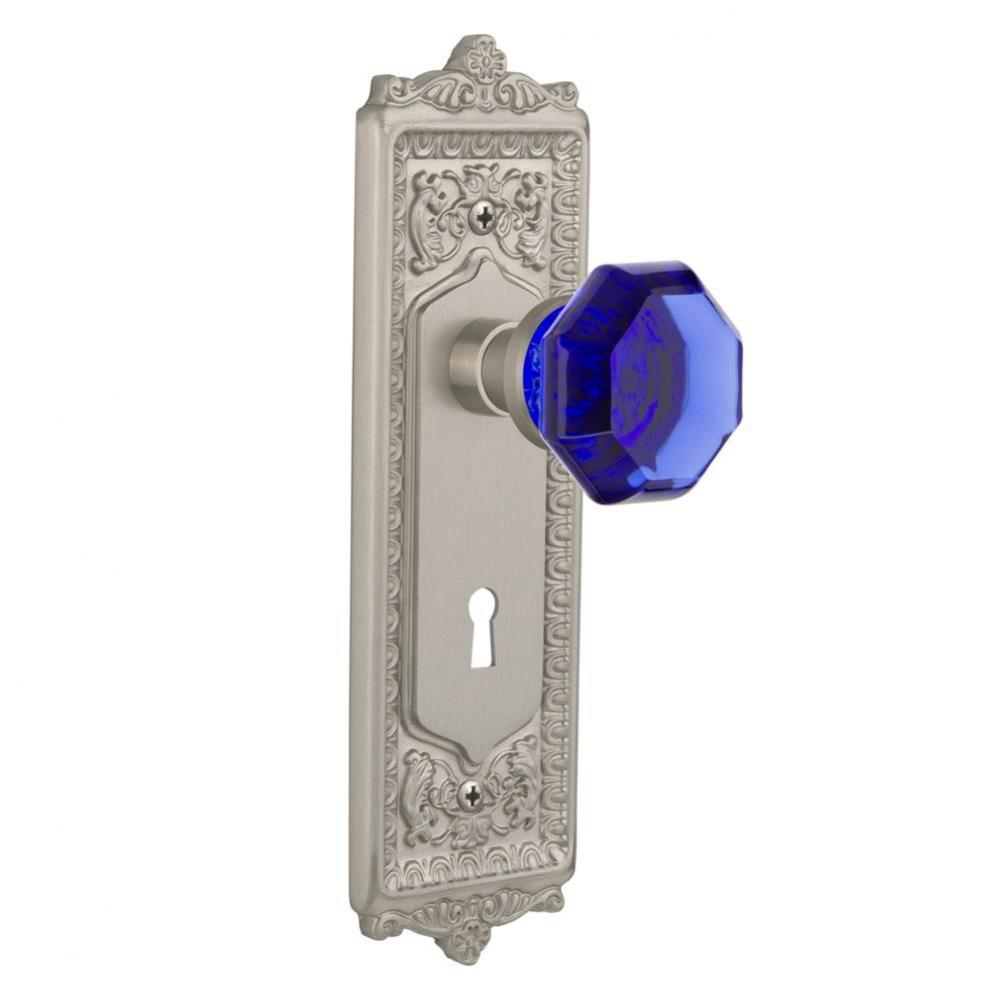 Nostalgic Warehouse Egg & Dart Plate with Keyhole Privacy Waldorf Cobalt Door Knob in Satin Ni
