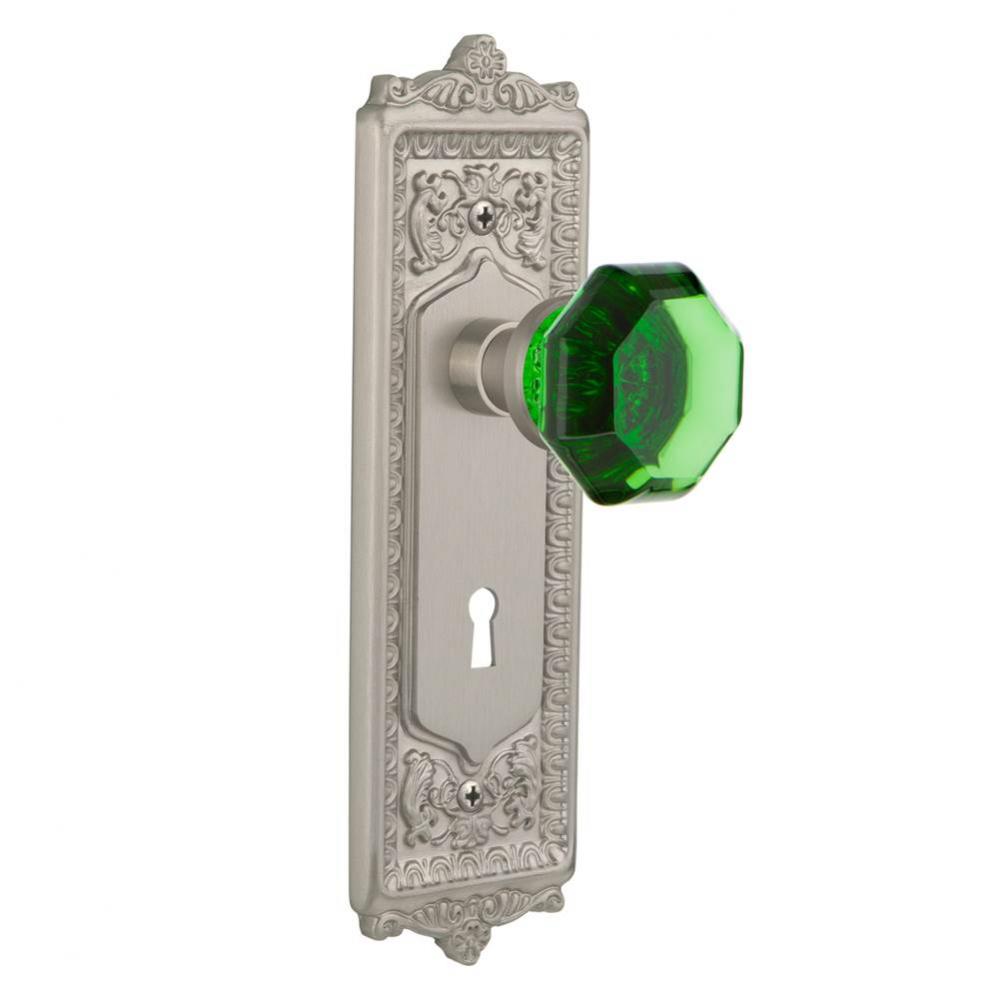 Nostalgic Warehouse Egg & Dart Plate with Keyhole Privacy Waldorf Emerald Door Knob in Satin N