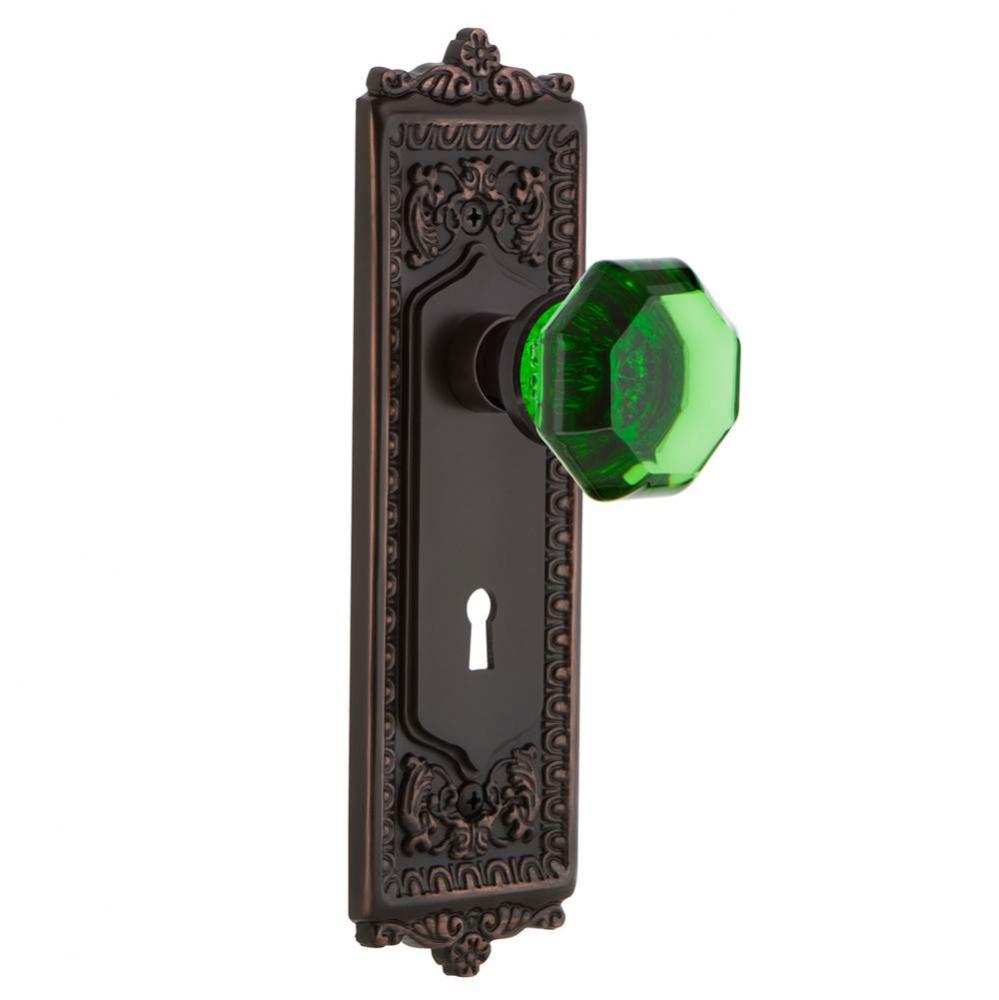 Nostalgic Warehouse Egg & Dart Plate with Keyhole Privacy Waldorf Emerald Door Knob in Timeles