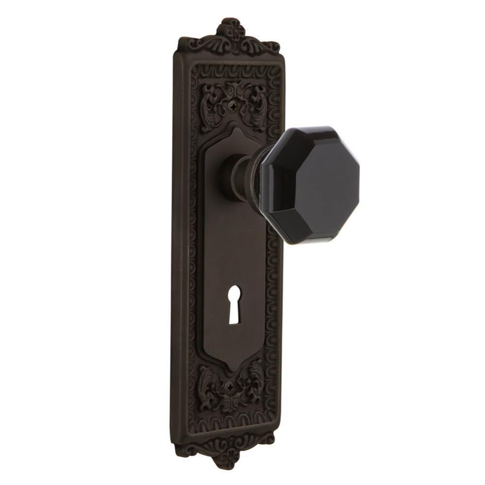 Nostalgic Warehouse Egg & Dart Plate with Keyhole Privacy Waldorf Black Door Knob in Oil-Rubbe