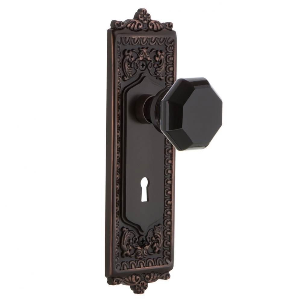 Nostalgic Warehouse Egg & Dart Plate with Keyhole Privacy Waldorf Black Door Knob in Timeless