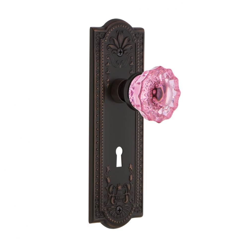 Nostalgic Warehouse Meadows Plate with Keyhole Privacy Crystal Pink Glass Door Knob in Timeless Br