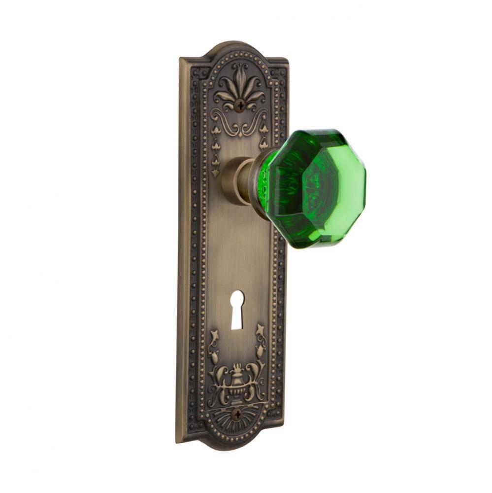 Nostalgic Warehouse Meadows Plate with Keyhole Privacy Waldorf Emerald Door Knob in Antique Brass