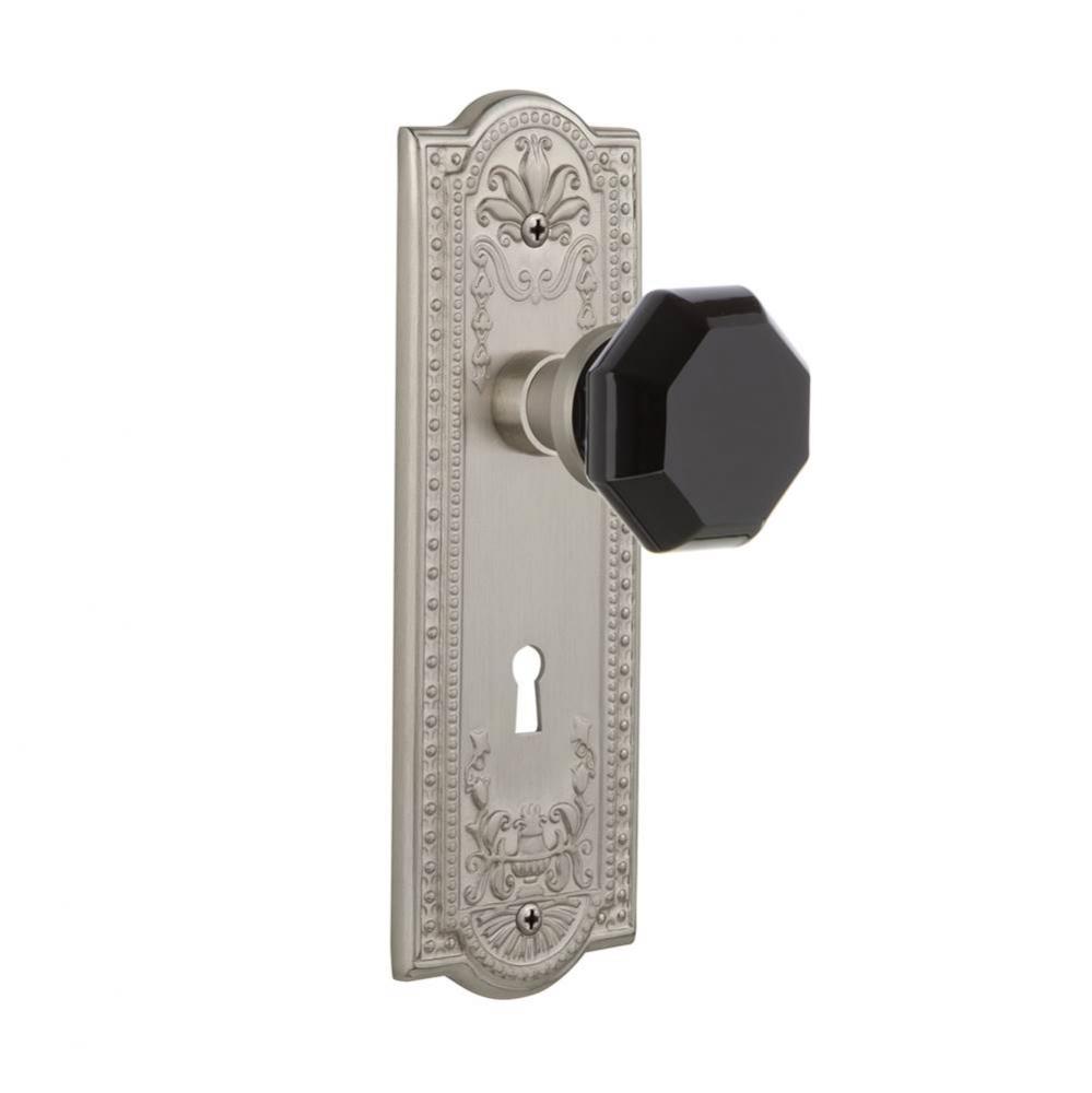 Nostalgic Warehouse Meadows Plate with Keyhole Privacy Waldorf Black Door Knob in Satin Nickel