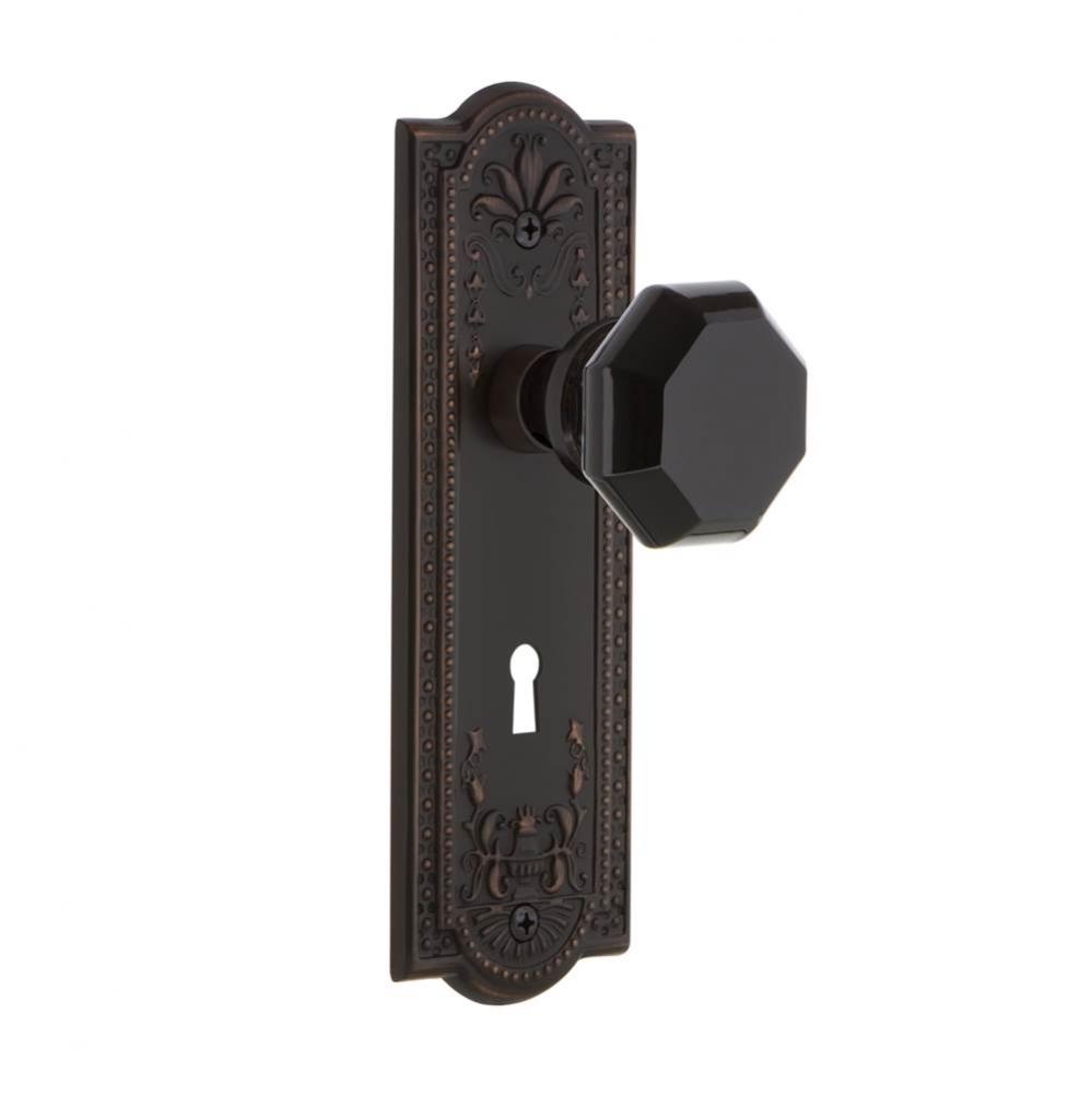 Nostalgic Warehouse Meadows Plate with Keyhole Privacy Waldorf Black Door Knob in Timeless Bronze
