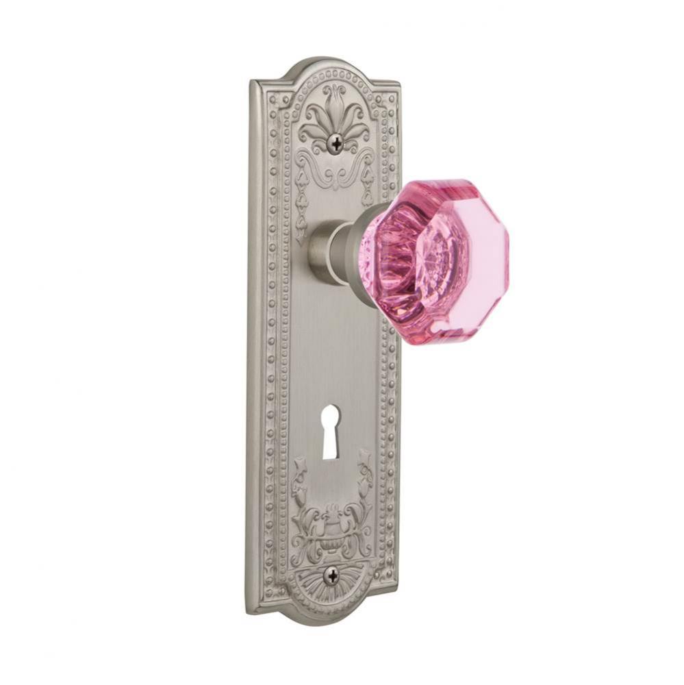Nostalgic Warehouse Meadows Plate with Keyhole Privacy Waldorf Pink Door Knob in Satin Nickel