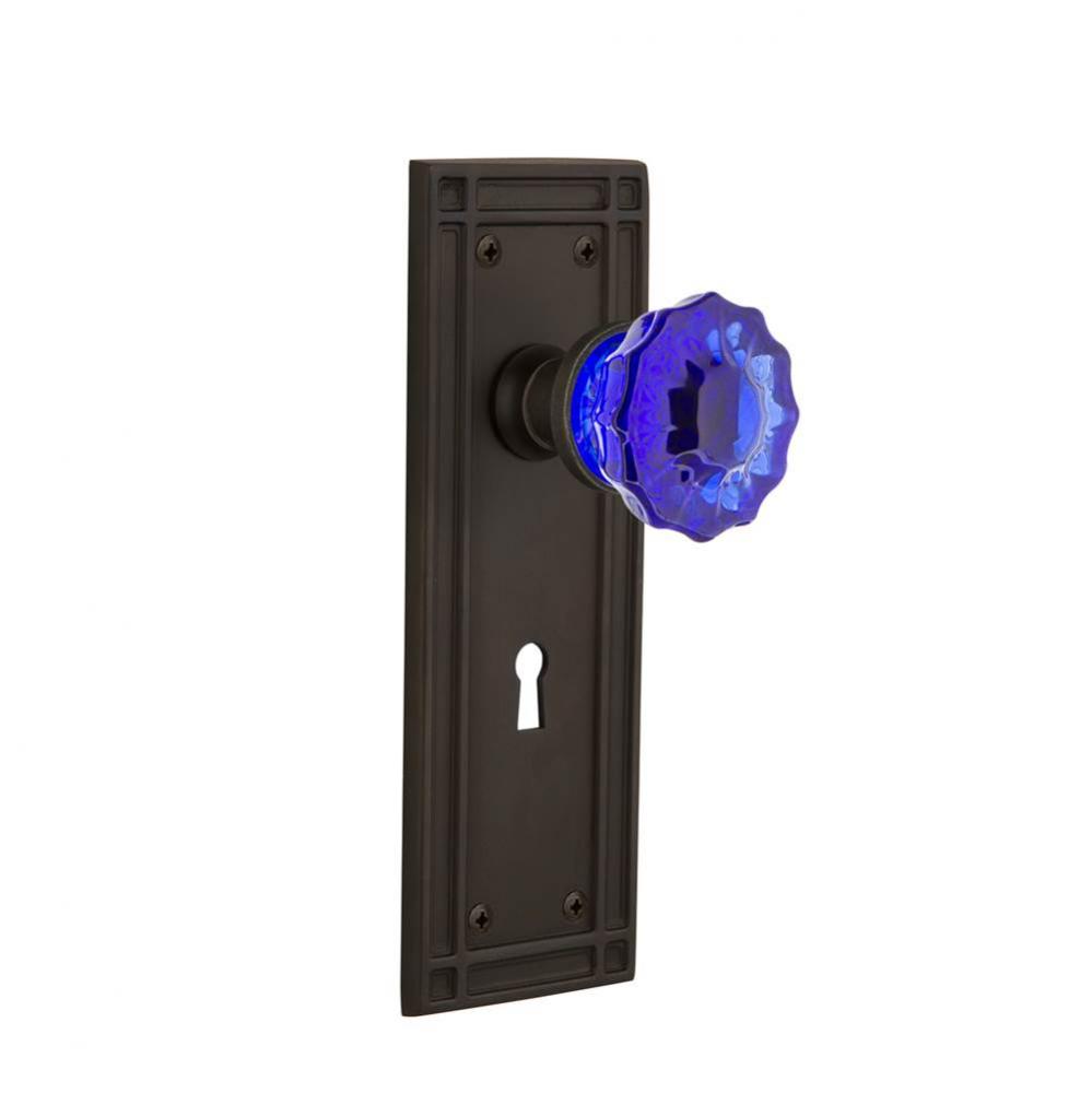 Nostalgic Warehouse Mission Plate with Keyhole Privacy Crystal Cobalt Glass Door Knob in Oil-Rubbe