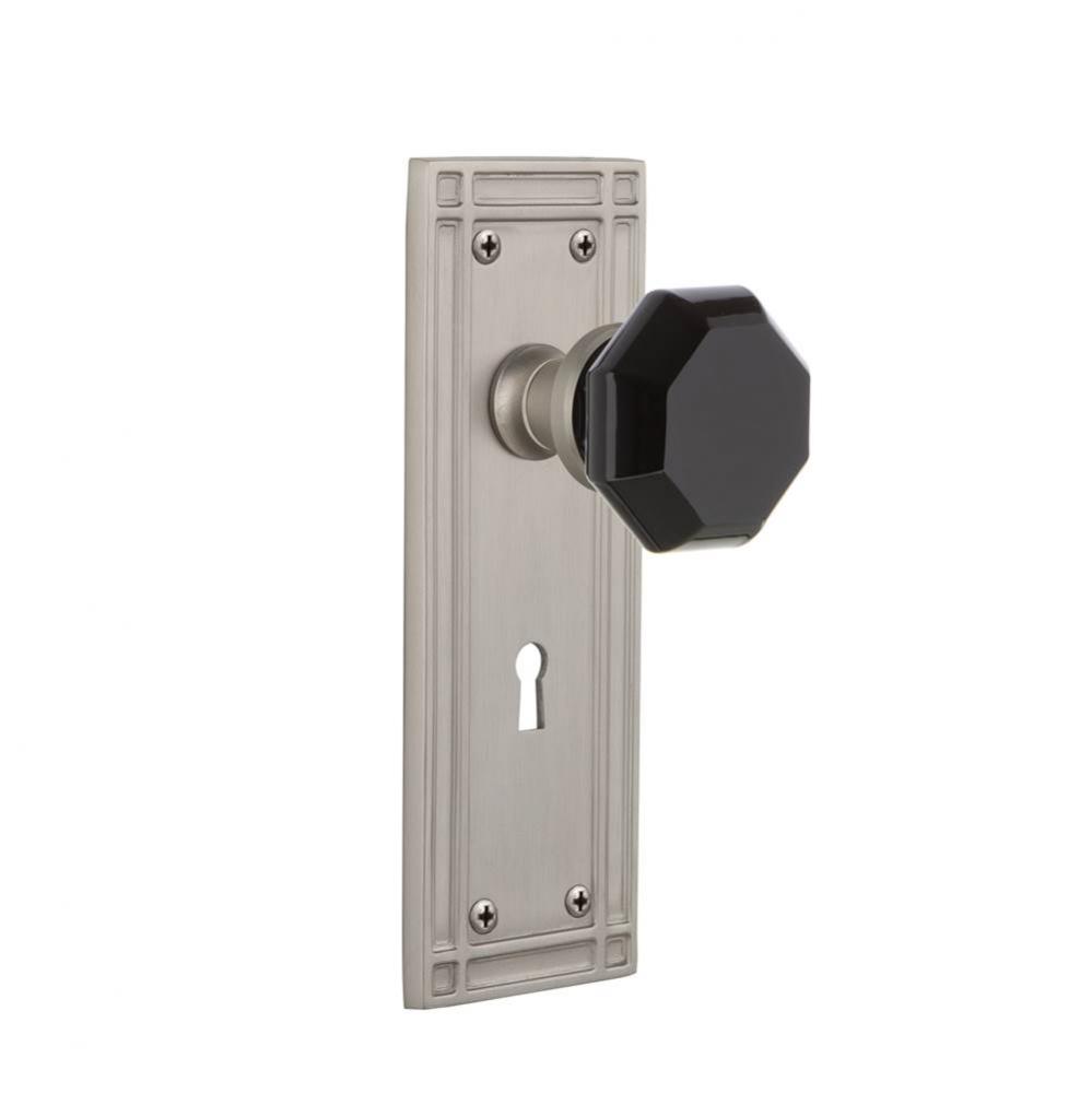 Nostalgic Warehouse Mission Plate with Keyhole Privacy Waldorf Black Door Knob in Satin Nickel