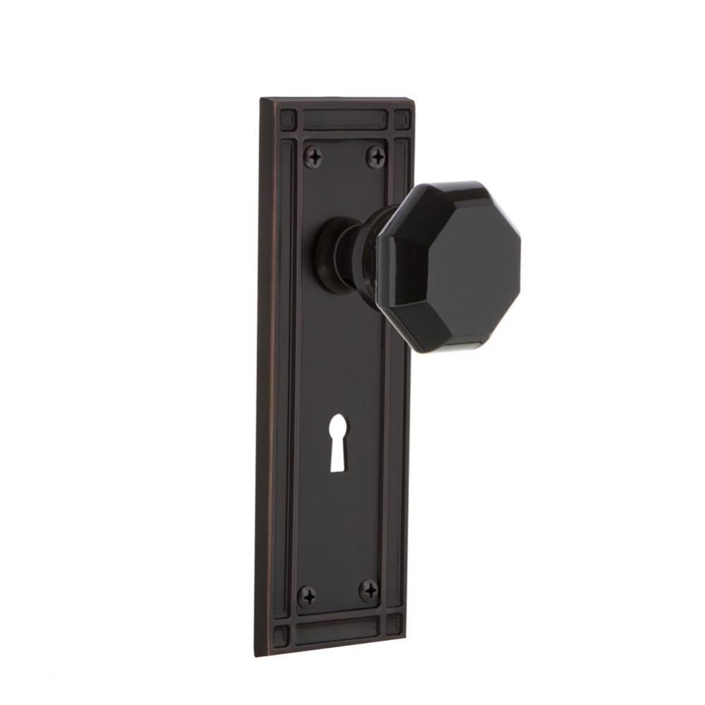 Nostalgic Warehouse Mission Plate with Keyhole Privacy Waldorf Black Door Knob in Timeless Bronze