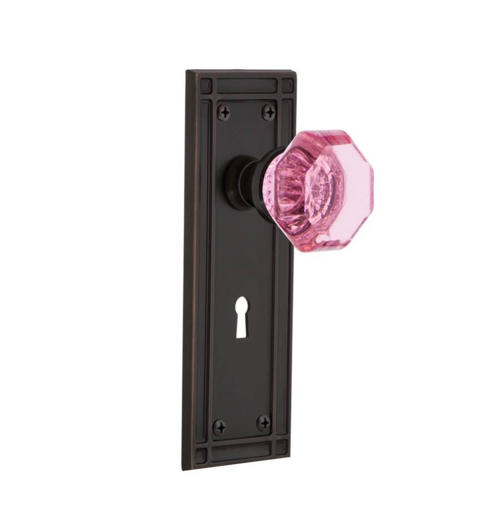 Nostalgic Warehouse Mission Plate with Keyhole Privacy Waldorf Pink Door Knob in Timeless Bronze
