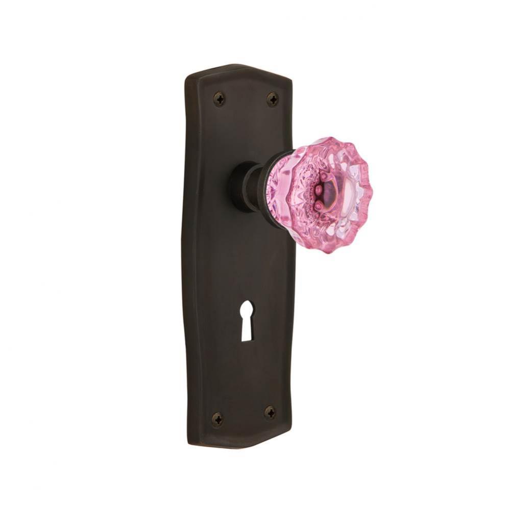 Nostalgic Warehouse Prairie Plate with Keyhole Privacy Crystal Pink Glass Door Knob in Oil-Rubbed