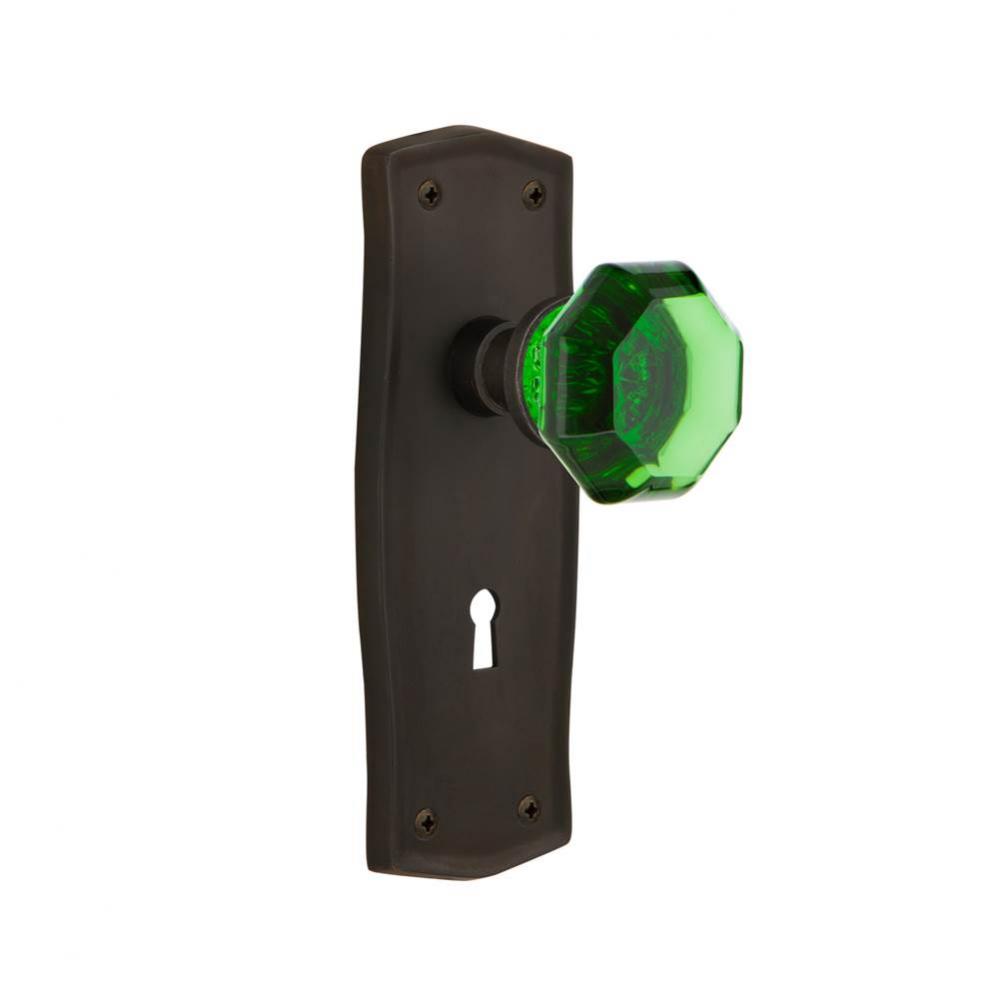 Nostalgic Warehouse Prairie Plate with Keyhole Privacy Waldorf Emerald Door Knob in Oil-Rubbed Bro