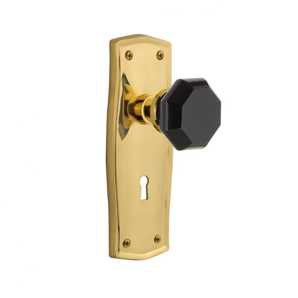 Nostalgic Warehouse Prairie Plate with Keyhole Privacy Waldorf Black Door Knob in Unlaquered Brass